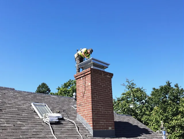 Georgetown Chimney Sweep technician measuring a chimney cap in Georgetown, GA