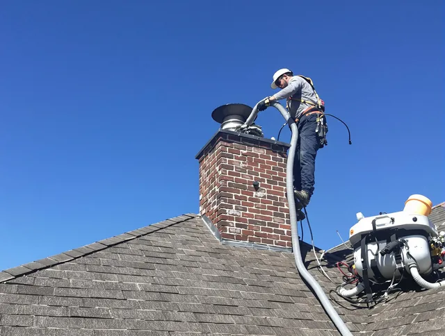 Dedicated Georgetown Chimney Sweep team member cleaning a chimney in Georgetown, GA