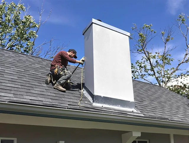 Georgetown Chimney Sweep team member finishing chimney construction in Georgetown, GA