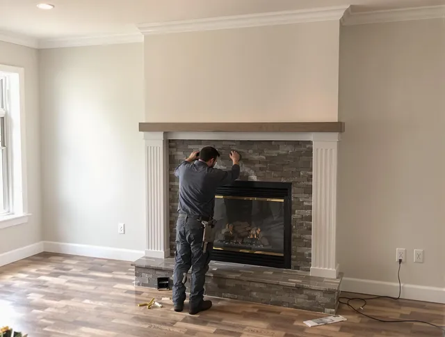 Georgetown Chimney Sweep finishing a custom fireplace install in Georgetown, GA